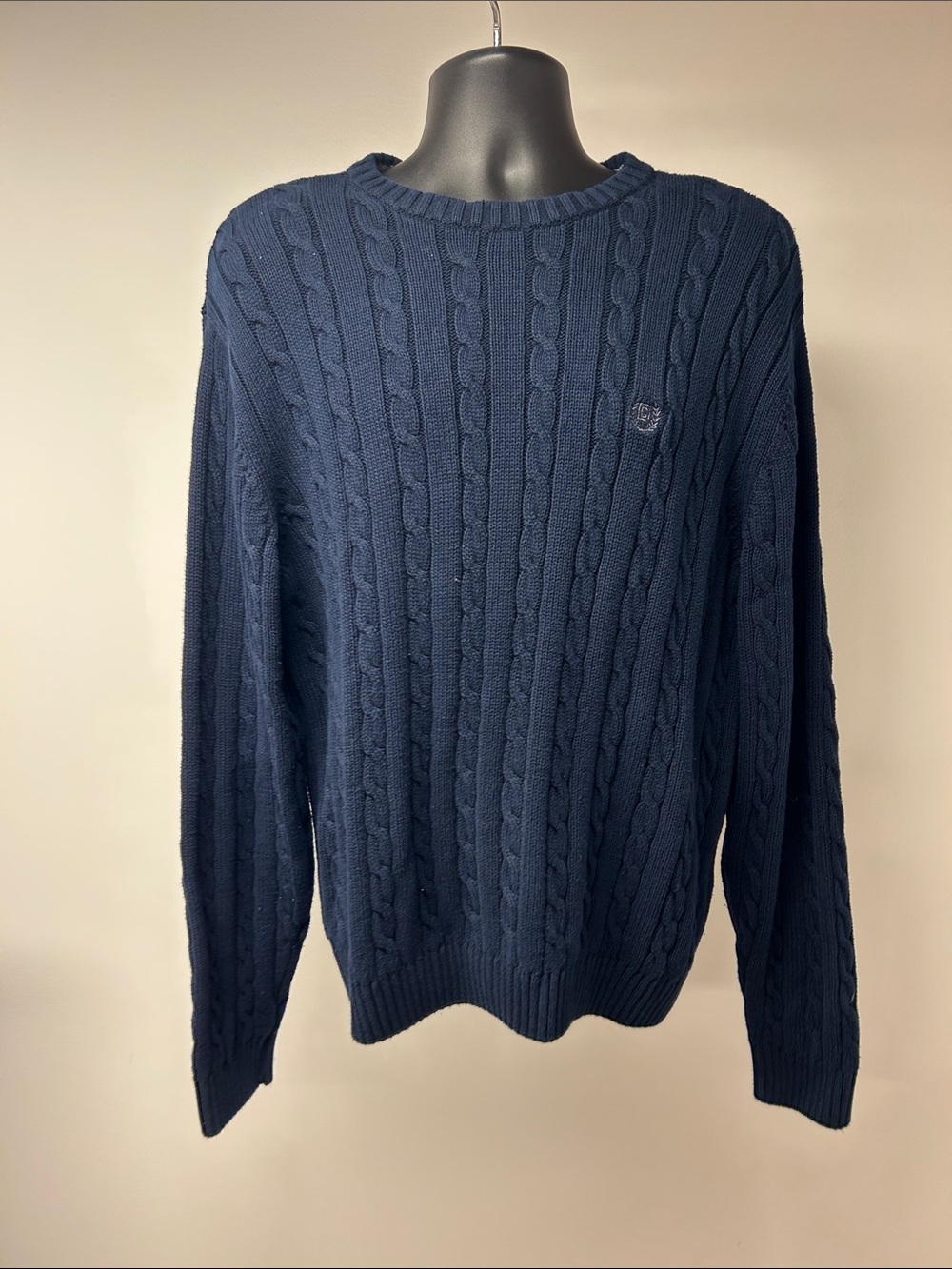 Chaps Men’s XL Navy Blue 100% Cotton Cable Knit Crewneck Sweater
